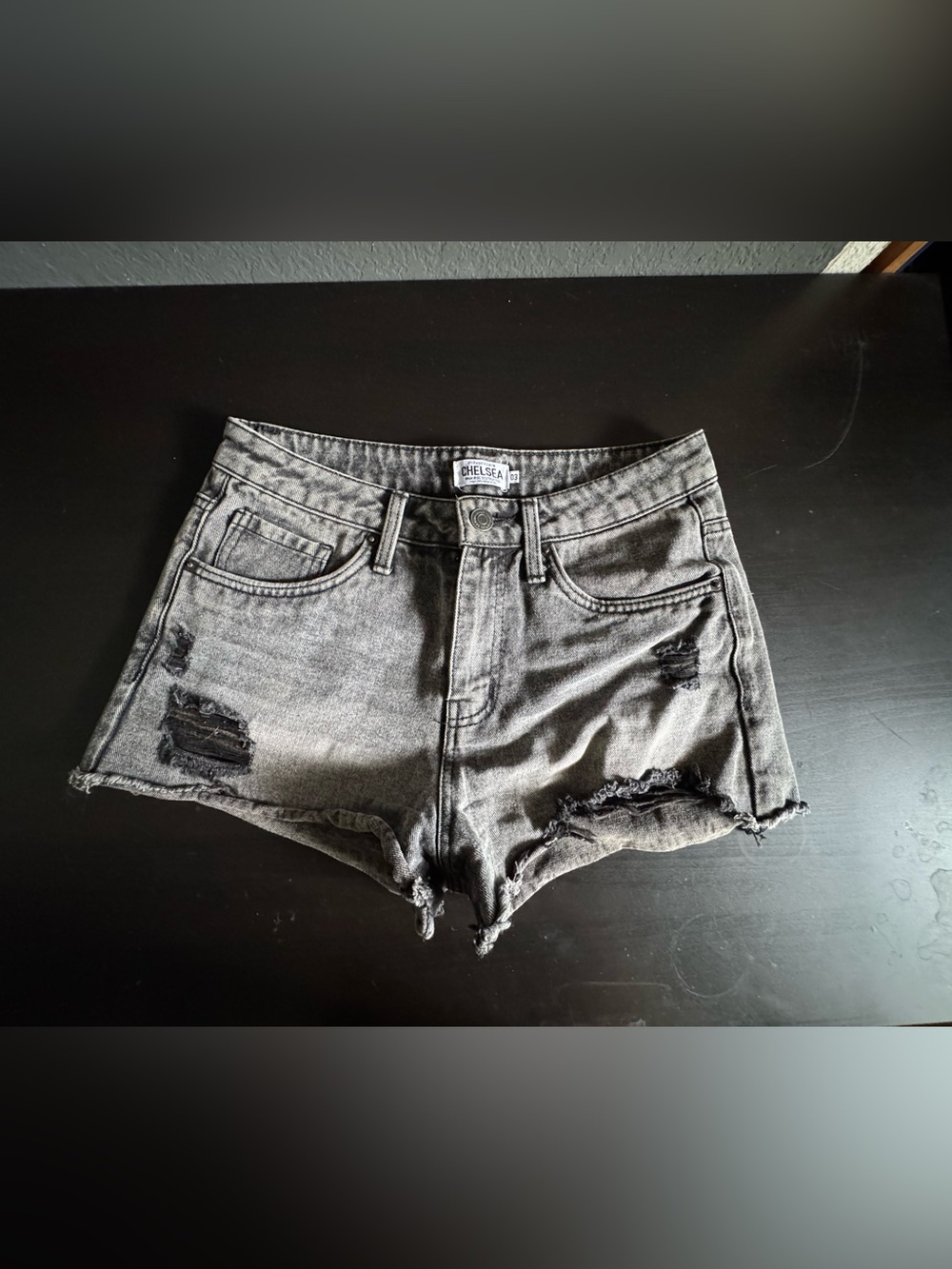 Women's Distressed Gray/black Denim Shorts